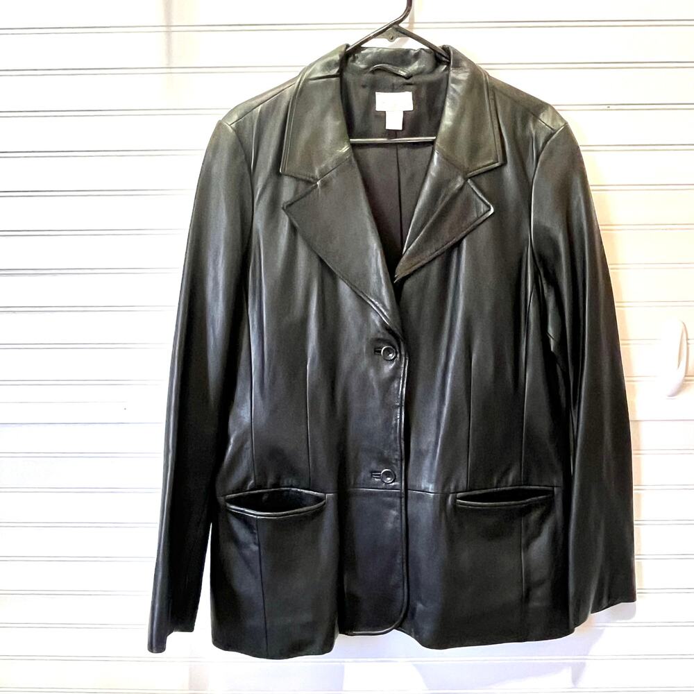 Old Navy Black Genuine Leather Blazer